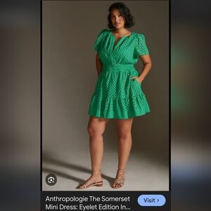 Anthropologie Plus Somerset Vibrant Green Eyelet Mini Dress Size 3x
